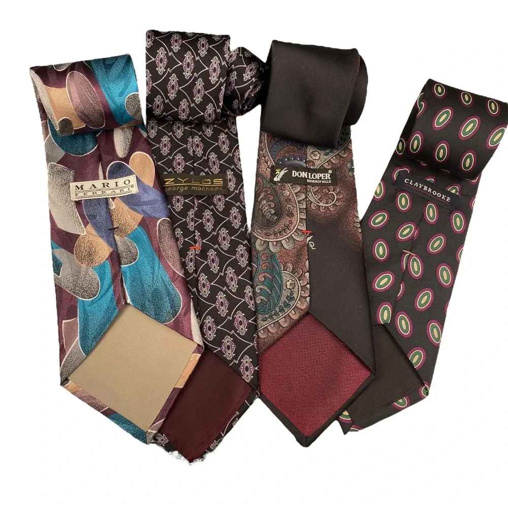 Lot of 4 Vintage Mens Ties Mario Ferrari Zylos Don Loper Claybrooke Silk Paisley